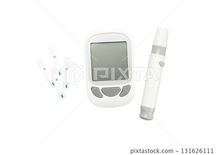 Glucose meter and lancet device with testing strips, isolated, PNG Glucose meter and lancet device with testing strips, isolated, PNG 131626111
