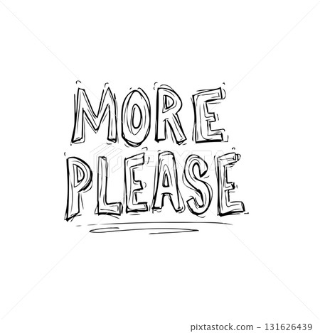 Hand-Drawn 'More Please' Text Design with Playful Lettering and Doodle Accents 131626439