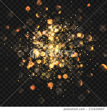 Magical golden glitter explosion with sparkling bokeh lights. Vector Magical golden glitter explosion with sparkling bokeh lights. Vector 131626687