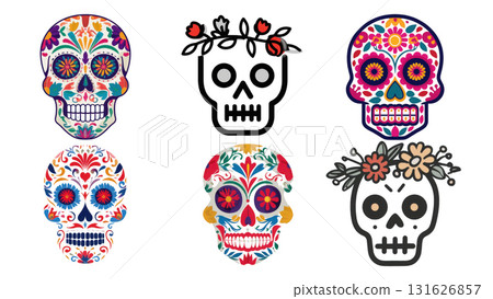 Skull art celebrates Day of the Dead traditions, created with AI, PNG 131626857