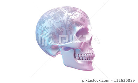 Floral skull symbolizes Day of the Dead, created with AI, PNG 131626859