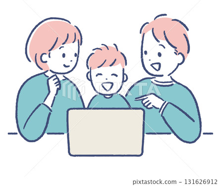 Family A having fun in front of the computer 131626912