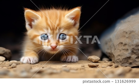 Innocent ginger kitten curiously gazing at the world with wide eyes, captivating with its curiosity 131626999