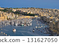 Drone view of Valletta city - little yachts and boats near Valletta in Malta 131627050