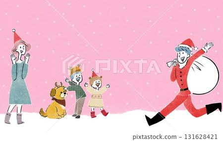 Christmas image illustration of a man in a Santa Claus costume and his happy family 131628421
