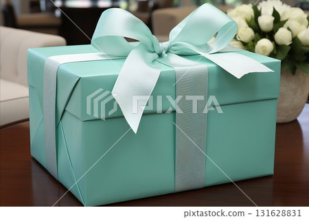 Heartwarming Valentines Day Gift. Exquisite Wrap with Heart-Shaped Ribbon for Romantic Occasions 131628831