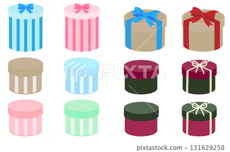 Illustration set of circular gift boxes in various colors 131629258