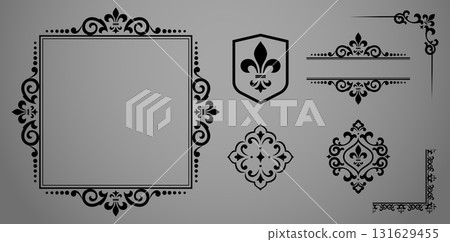 Vintage Set. Floral elements for design monograms, invitations, frames, menus and labels. Graphic design of the website, cafes, boutiques, hotels, wedding invitations. 131629455