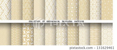 Geometric set of seamless golden and white patterns. Simple vector graphics 131629461