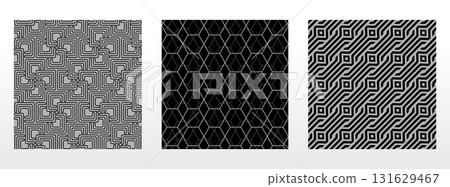 Geometric set of seamless black and gray patterns. Simple vector graphics 131629467