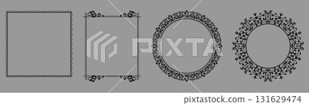 Set of decorative frames Elegant vector element for design in Eastern style, place for text. Floral black and gray borders. Lace illustration for invitations and greeting cards Set of decorative frames Elegant vector element for design in Eastern style, place for text. Floral black and gray borders. Lace illustration for invitations and greeting cards 131629474