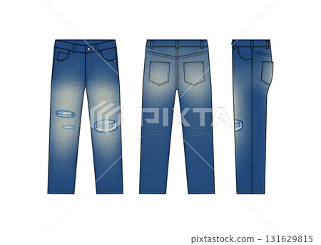 損壞的牛仔復古牛仔褲向量模板插圖 131629815