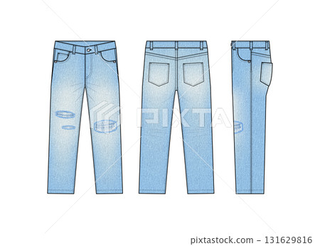 損壞的牛仔復古牛仔褲向量模板插圖 損壞的牛仔復古牛仔褲向量模板插圖 131629816