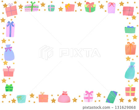 Illustration frame of golden stars and gifts 131629868