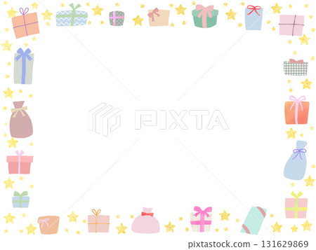 Illustration frame of golden stars and gifts 131629869