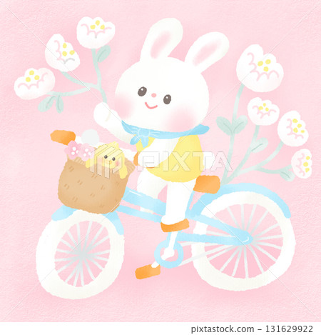 Cycling_Riding a bicycle Rabbit Flower Cycling_Riding a bicycle Rabbit Flower 131629922
