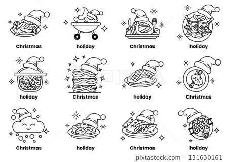 A set of 12 Christmas themed food illustrations 131630161