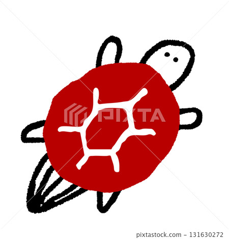 可愛的紅殼龜插圖。日式新年賀卡設計素材，可作為幸運符或長壽的象徵。 131630272