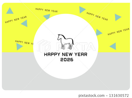 New Year's Card 2026 - Illustration of the Year of the Horse, Zodiac, Template, Newtro, New Retro, Simple 131630572