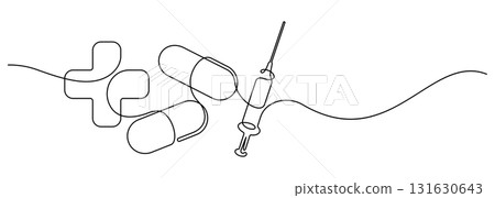 medical healthcare medicine and pharmaceutical one line drawing continuous minimalism decorative art 131630643
