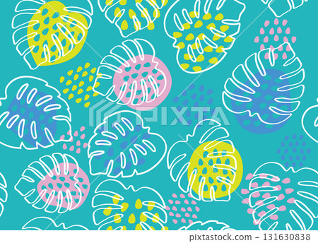 Abstract Monstera leaves colorful seamless pattern vector art 131630838