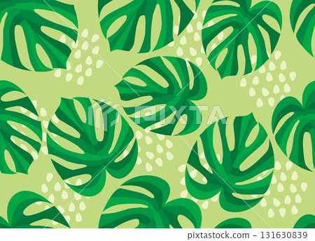 Seamless pattern of tropical monstera leaves on a green background. Vector data 131630839