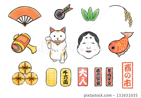 A set of hand-drawn auspicious materials 131631035