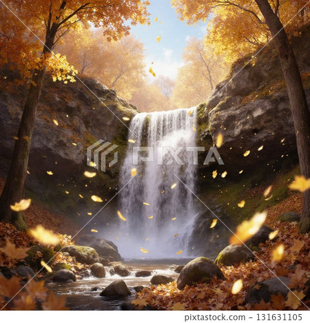 Waterfall which turns into autumn leaves 131631105