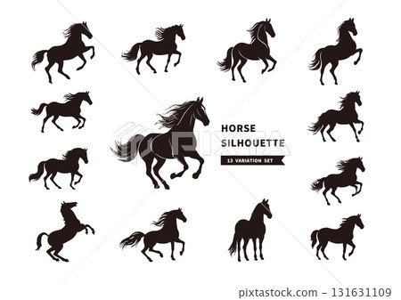 一組馬年生肖的剪影。可用於新年賀卡和設計材料的向量插圖。 一組馬年生肖的剪影。可用於新年賀卡和設計材料的向量插圖。 131631109