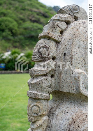Tiki statue near the Vaitahu church, Tahuata, Marquesas Islands, French Polynesia 131631117