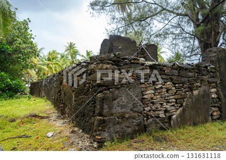 Marae Manunu, ancient Polynesian sacred site on Huahine island, French Polynesia 131631118