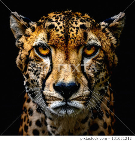 Cheetah face closeup with intense golden orange eyes 131631212