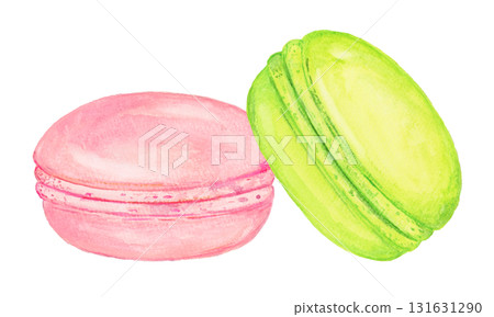 Hand drawn watercolor cute colorful macaroons illustration 131631290