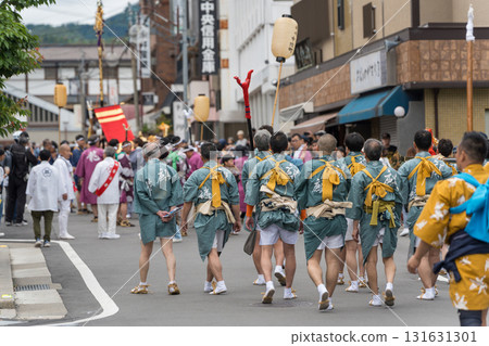 Participants in the Saga Festival Kanko Festival parade in happi coats in Arashiyama, Kyoto. 131631301