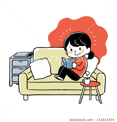 Illustration of a woman reading on the sofa 131631434