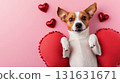 傑克羅素梗犬與紅心合照的可愛照片 131631671