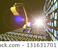3DCG image of the future of construction, civil engineering, architecture, cutting-edge heavy machinery, ICT, and technology expressed through sunlight. 3DCG image of the future of construction, civil engineering, architecture, cutting-edge heavy machinery, ICT, and technology expressed through sunlight. 131631701
