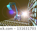 3DCG image of the future of construction, civil engineering, architecture, cutting-edge heavy machinery, ICT, and technology expressed through sunlight. 3DCG image of the future of construction, civil engineering, architecture, cutting-edge heavy machinery, ICT, and technology expressed through sunlight. 131631703