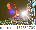 3DCG image of the future of construction, civil engineering, architecture, cutting-edge heavy machinery, ICT, and technology expressed through sunlight. 3DCG image of the future of construction, civil engineering, architecture, cutting-edge heavy machinery, ICT, and technology expressed through sunlight. 131631705