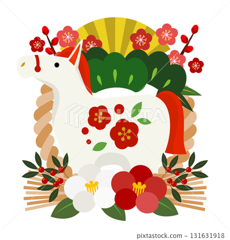Horse Year New Year Icon 07, Shimekazari, Hakuba, Illustration, Cute 131631918