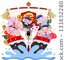2026 Year of the Horse New Year's Card Material Illustration Treasure Ship and Seven Lucky Gods 131632280