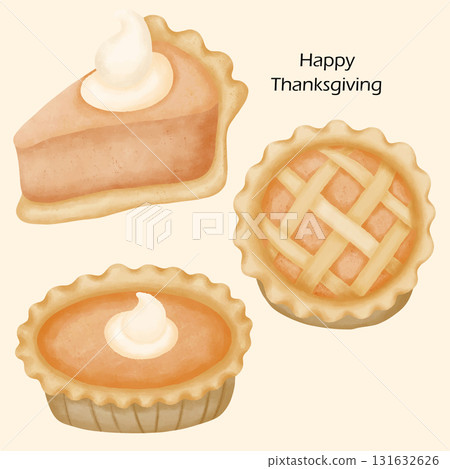 Thanksgiving watercolor showing pumpkin pie in warm fall tones perfect for design projects Thanksgiving watercolor showing pumpkin pie in warm fall tones perfect for design projects 131632626
