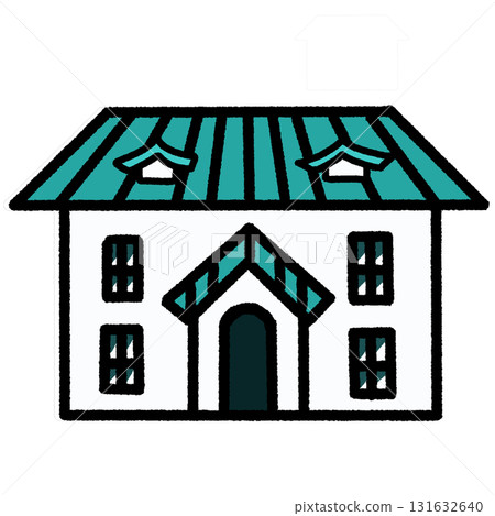 A two-story mansion with a blue-green roof 131632640