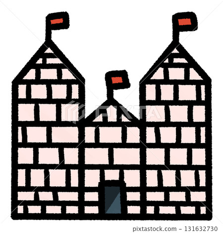 Brick tower with a red flag Brick tower with a red flag 131632730