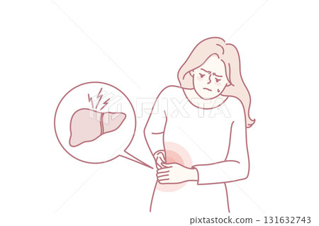 Unwell woman suffer from liver problems 131632743