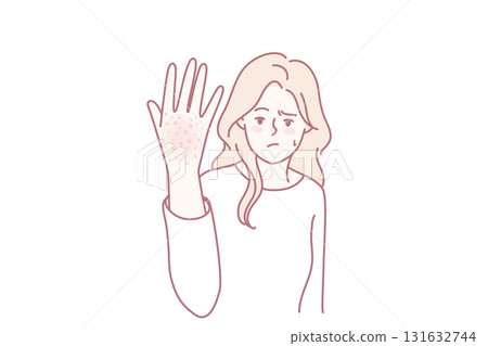 Unhappy woman suffer from rash on hand 131632744
