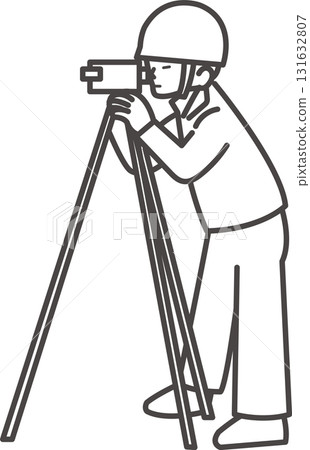 男性土木工程師測量插圖(僅畫線) 男性土木工程師測量插圖(僅畫線) 131632807