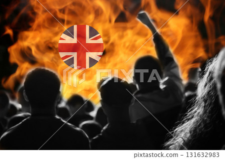 a far-right demonstration, rally against immigration in London, Britain. The photo documents the political protest scene. Protest in Great Britain a far-right demonstration, rally against immigration in London, Britain. The photo documents the political protest scene. Protest in Great Britain 131632983
