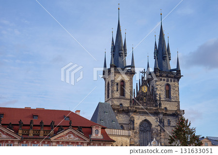 Gothic church with twin towers in Prague 131633051