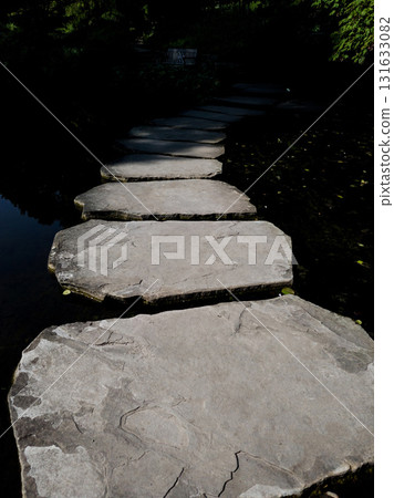 stepping stones guide through calm waters 131633082